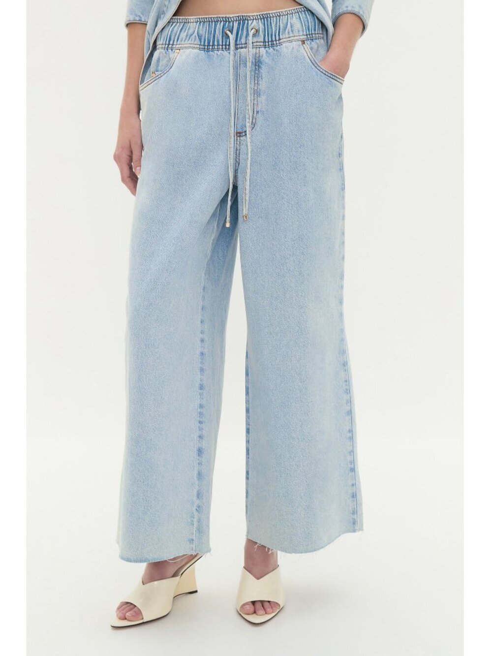 Aje Studio Flynn Crop Wide Leg Denim Jeans Ocean Blue US